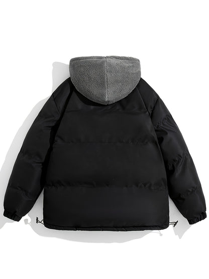 gbolsos  Warm Fleece Hooded Jacket, Men's Casual Zip Up Cotton Padded Jacket For Fall Winter Outdoor