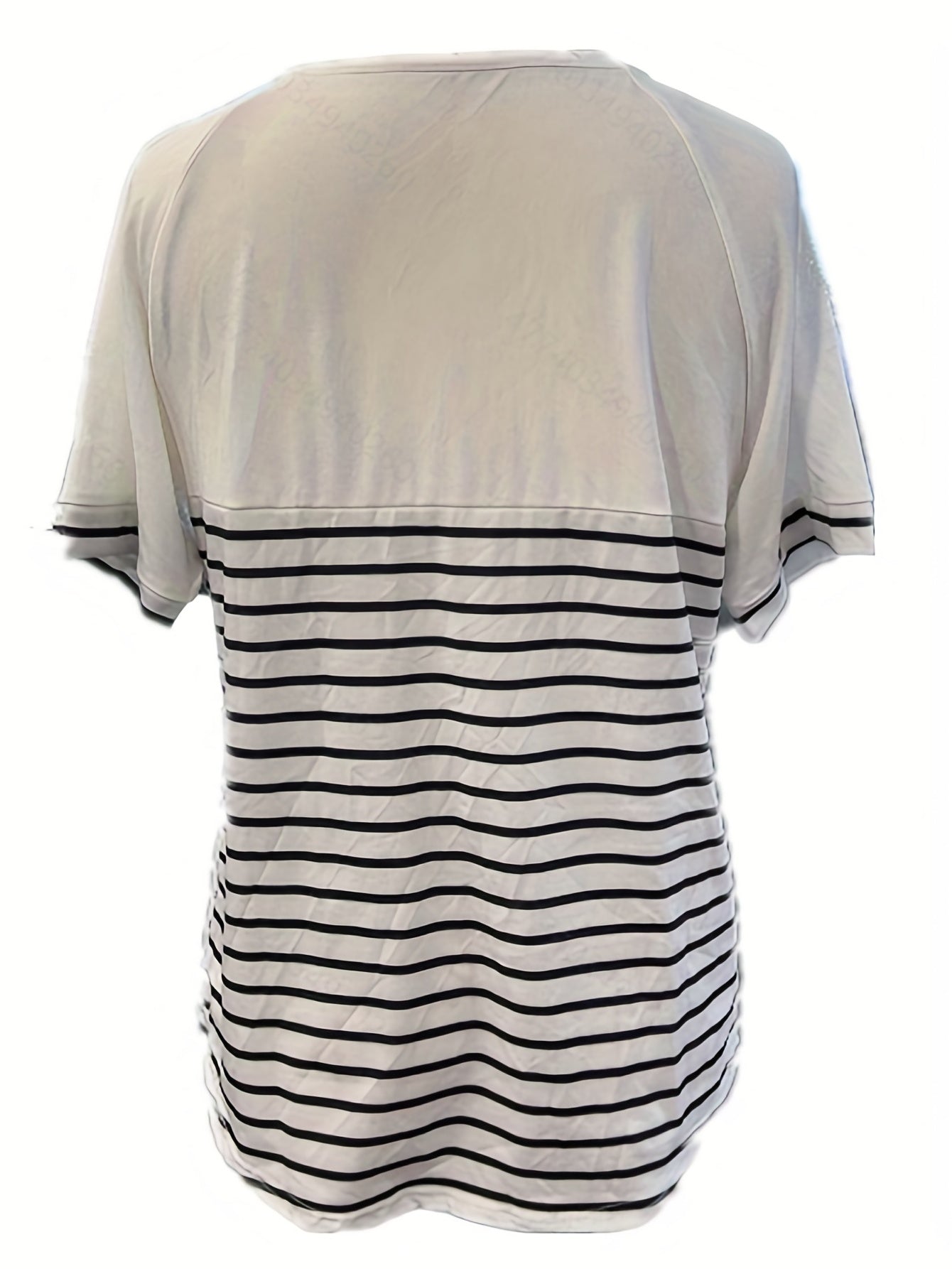 gbolsos  Stripe Print Button Decor T-shirt, Casual Crew Neck Short Sleeve T-shirt For Spring & Summer, Women's Clothing