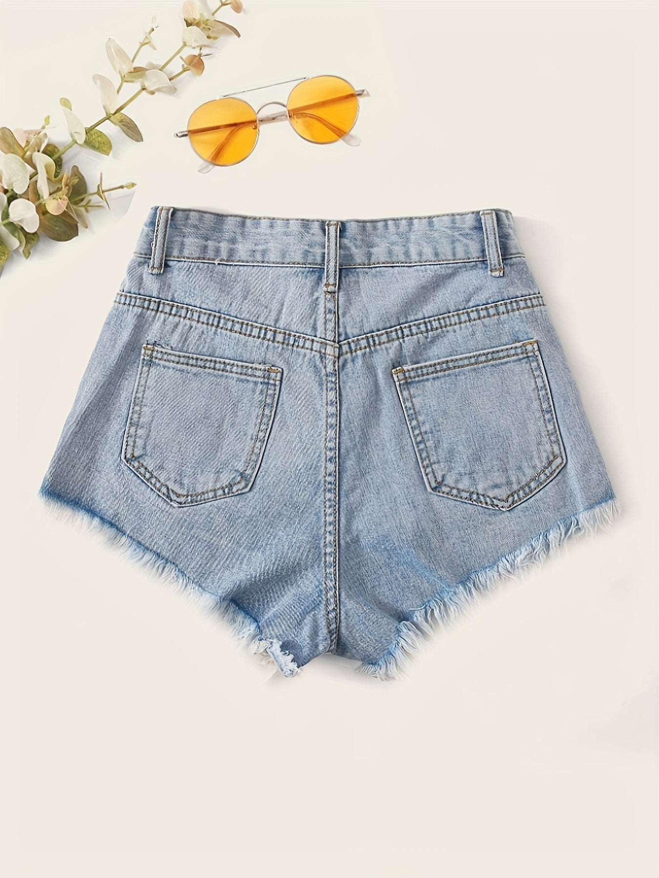 gbolsosHigh Waist Distressed Ripped Shorts, Raw Hem Slash Pockets Vintage Denim Pants, Women's Denim Jeans & Clothing