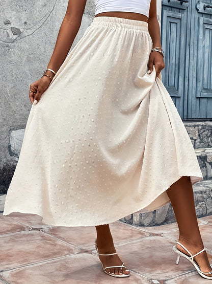 Swiss Dot Elastic Waist Skirt, Casual Ruffle Hem Skirt For Spring & Summer, Women's Clothing