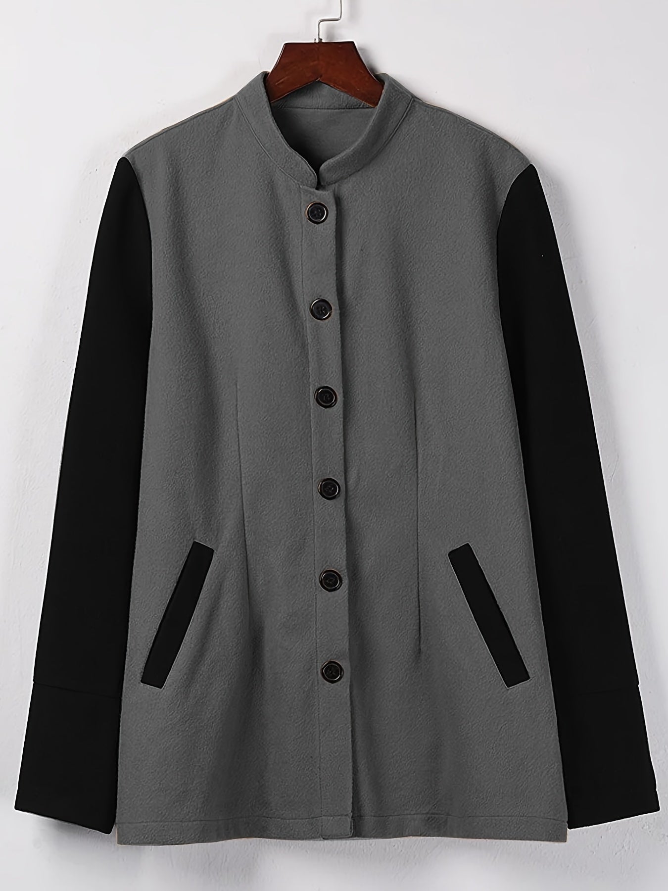 gbolsos  Color Block Button Front Jacket, Casual Simple Long Sleeve Outerwear, Women's Clothing