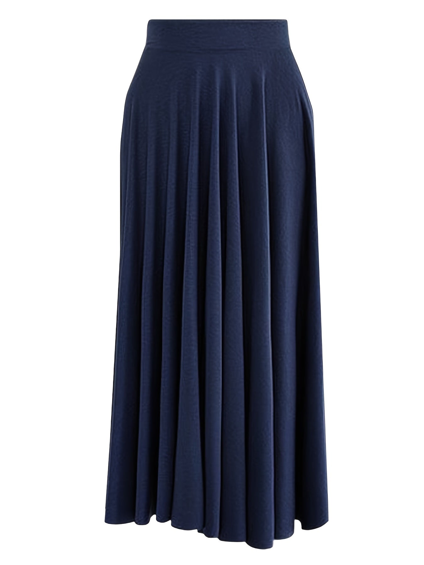 gbolsos  Plus Size Elegant Skirt, Women's Plus Plain Pleated High Rise Stretchy Long Maxi Skirt