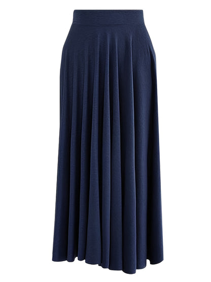 gbolsos  Plus Size Elegant Skirt, Women's Plus Plain Pleated High Rise Stretchy Long Maxi Skirt