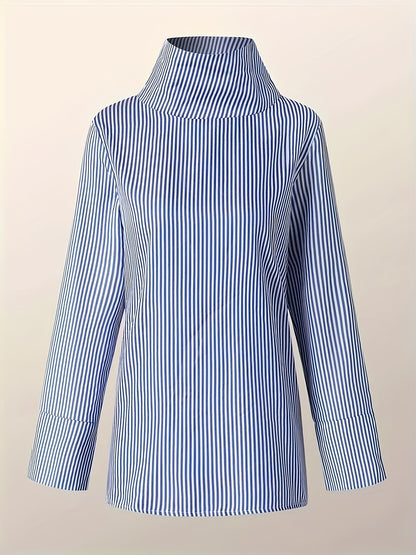 gbolsos  Stripe Print Button Decor Blouse, Casual Long Sleeve Blouse For Spring & Fall, Women's Clothing