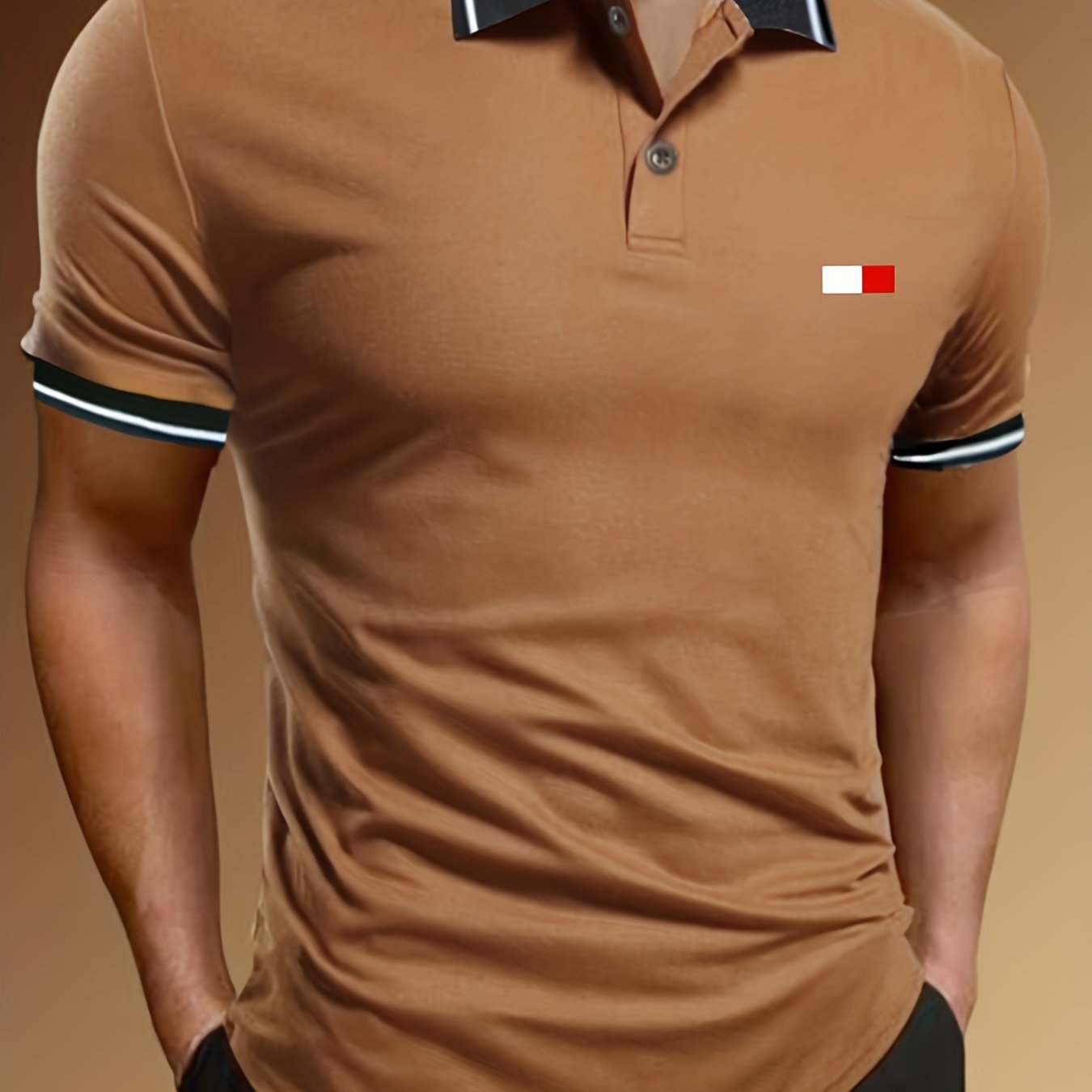 Casual Short Sleeves Button Up Graphic Polo Shirts, V-neck Tops Pullovers, Men's Clothing For Summer
