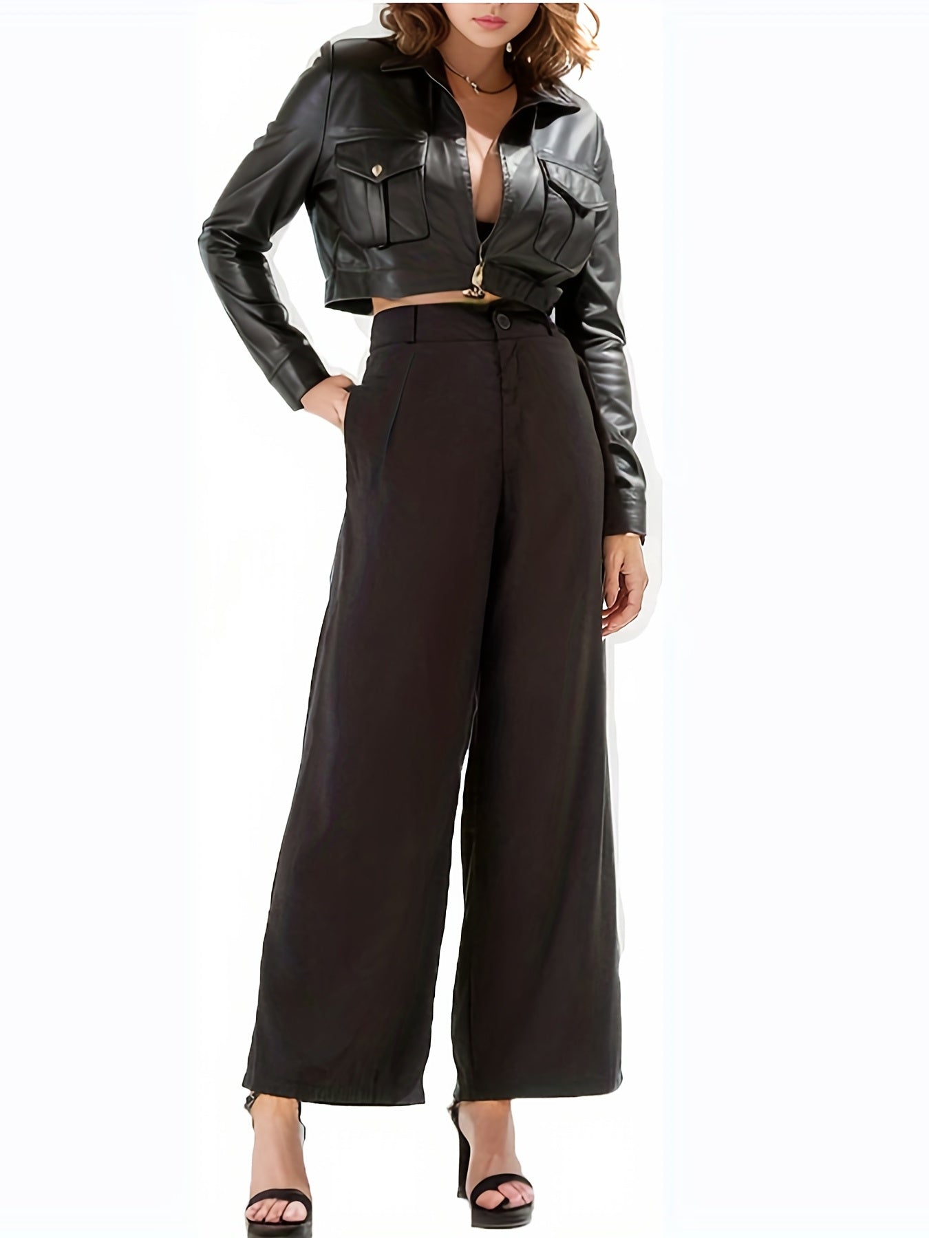 gbolsos  High Waist Wide Leg Pants, Casual Solid Versatile Work Pants, Women's Clothing