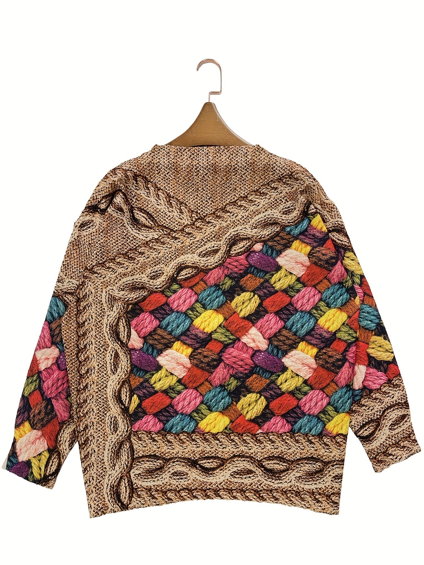gbolsos  FULL PRINTED Thin Sweater, Casual Long Sleeve Sweater For Spring & Fall, Women's Clothing