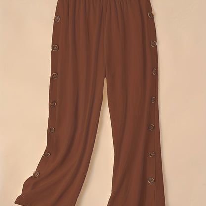gbolsos  Side Button Wide Leg Pants, Boho Casual Pants For Spring & Summer, Women's Clothing