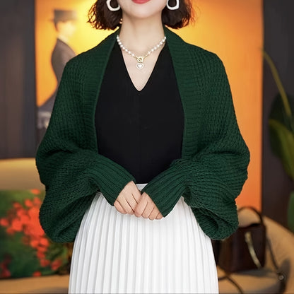 Elegant Bat Sleeves Knitted Shawl Stylish Monochrome Versatile Cardigan Poncho Autumn Winter Warm Elastic Cloak