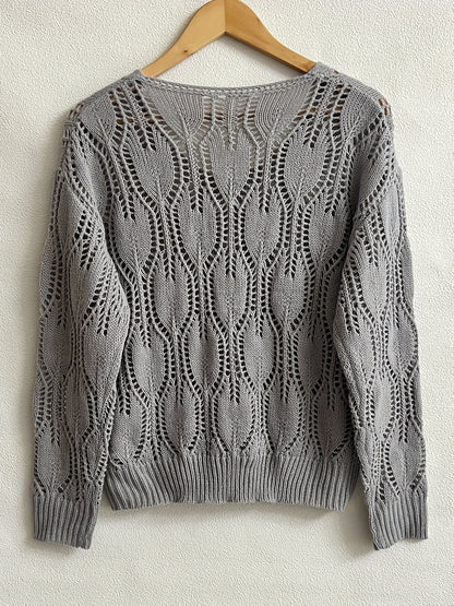 Cut Out V Neck Sweater, Casual Long Sleeve Sweater For Fall & Winter, Women's Clothing