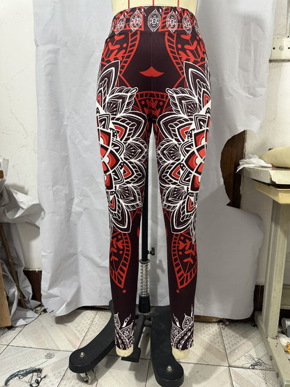 gbolsosEthnic Floral Print Leggings, Sexy High Waist Slim Long Length Leggings, Women's Clothing