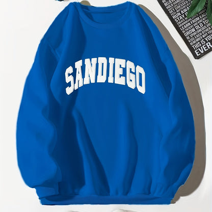 gbolsos  Sandiego Letter Print Sweatshirt, Casual Crew Neck Long Sleeve Sweatshirt, Women's Clothing