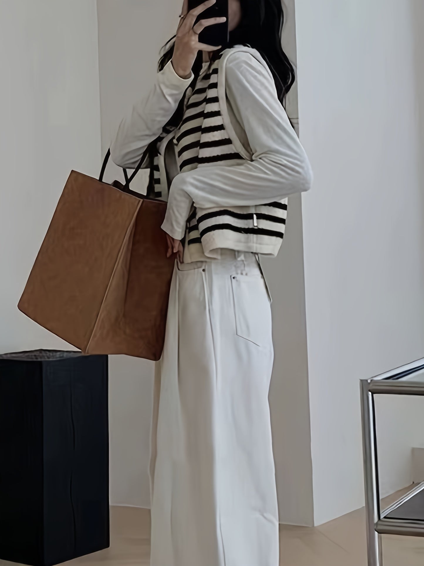 gbolsos Striped Button Dwon Knit Vest, Vintage Sleeveless Sweater With Pocket For Spring & Fall, Women's Clothing