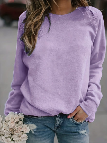 gbolsos  Solid Crew Neck Pullover, Casual Fashion Loose Long Sleeve Sweatshirt, Women's Clothing