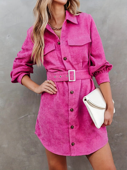 gbolsos  Button Front Mini Dress, Casual Long Sleeve Versatile Dress, Women's Clothing