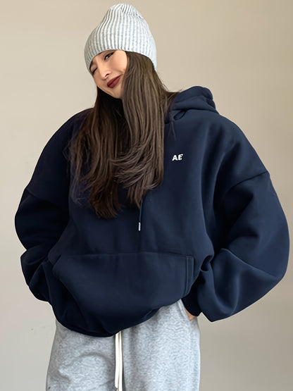 gbolsos  Letter Print Drawstring Hoodie, Casual Long Sleeve Kangaroo Pocket Hoodie Sweatshirt, Women's Clothing