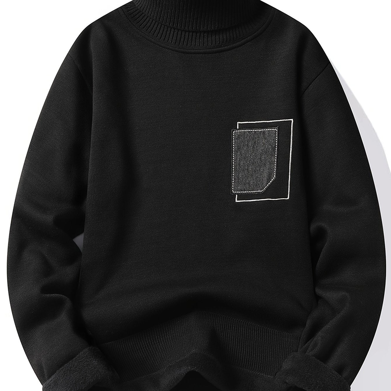 gbolsos  Turtle Neck Knitted Sweater, Men's Casual Warm Solid Slightly Stretch Pullover Sweater For Fall Winter