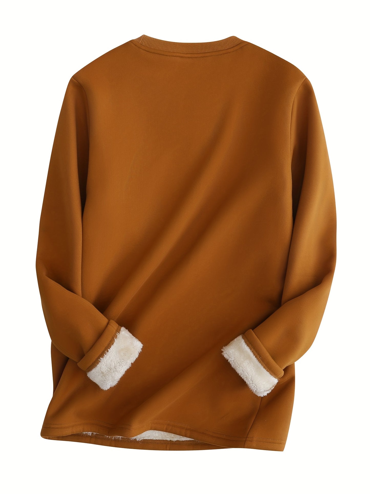Solid Fleece Sweatshirt, Casual Long Sleeve Crew Neck Sweatshirt For Fall & Winter, Women's Clothing