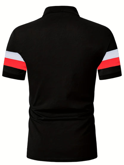 Men's Stripes Summer Polo Shirt Casual Slim Color Block Short Sleeve Shirts Vintage Breathable Patchwork T Shirts