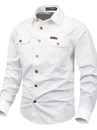 gbolsos  Trendy Men's Casual Long Sleeve Cargo Shirt With Pockets, Men's Shirt For Spring Autumn, Tops For Men