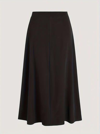 Solid Split Thigh Flared Skirt, Casual High Waist Midi Skirt, Women's Clothing
