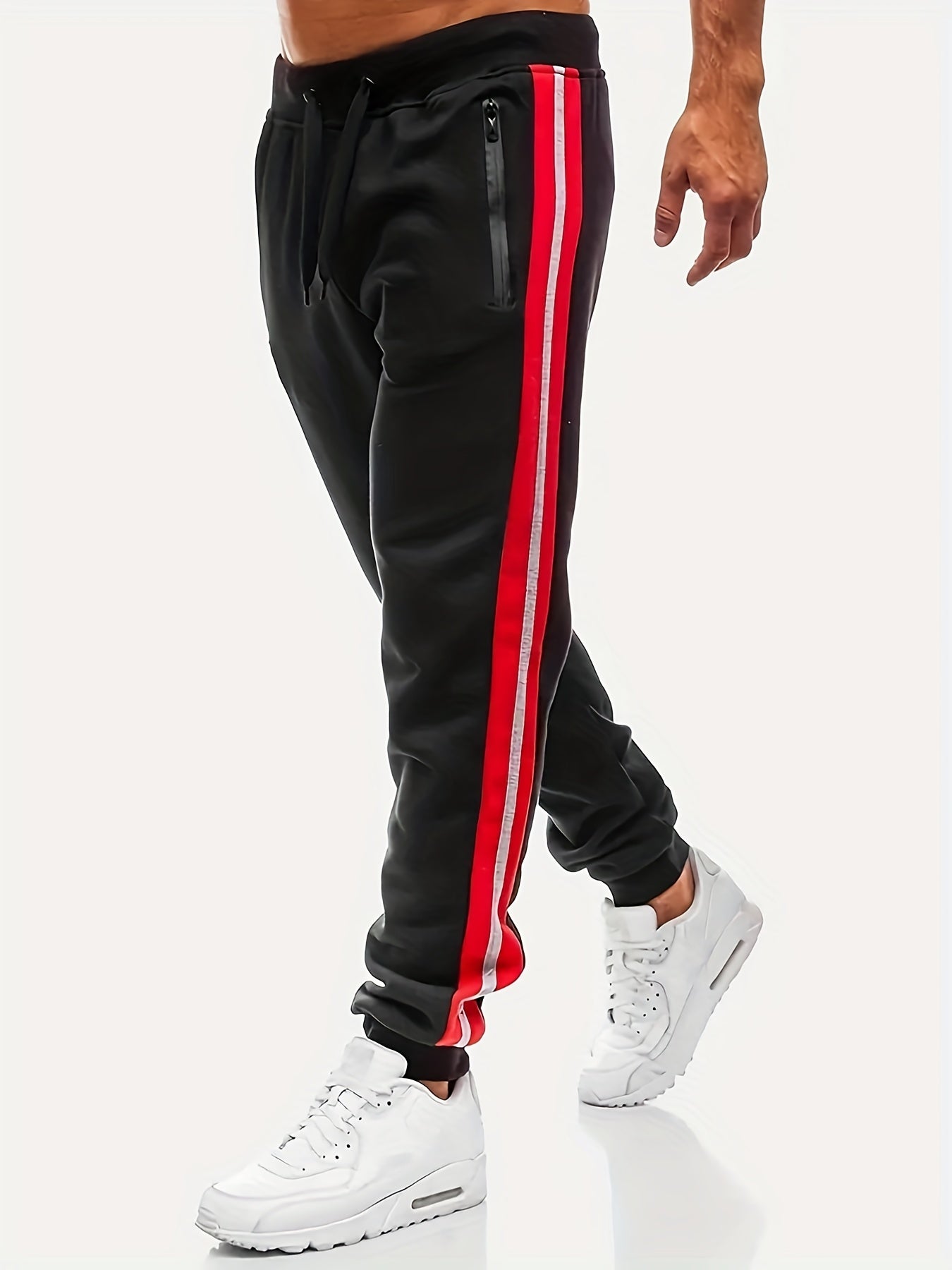 gbolsos Zipper Pocket Joggers, Men's Casual Loose Fit Slightly Stretch Waist Drawstring Pants For The Four Seasons Fitness Cycling