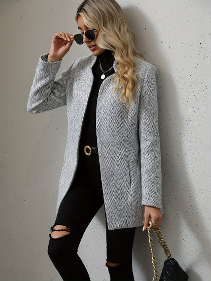 gbolsos  Open Front Textured Blazer, Elegant Long Sleeve Blazer For Office & Work, Women's Clothing
