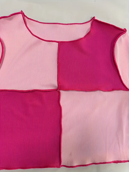 gbolsos  Colorblock Crew Neck Crop T-Shirt, Casual Long Sleeve Top For Spring & Fall, Women's Clothing