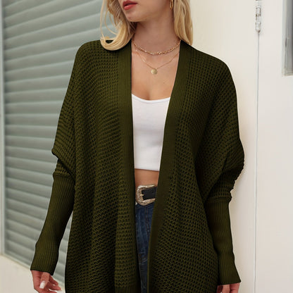 gbolsos  Solid Simple Knit Cardigan, Casual Long Sleeve Open Front Sweater, Women's Clothing