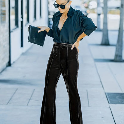 High Waist Flare Leg Pants, Casual Loose Pants For Spring & Fall, Women's Clothing