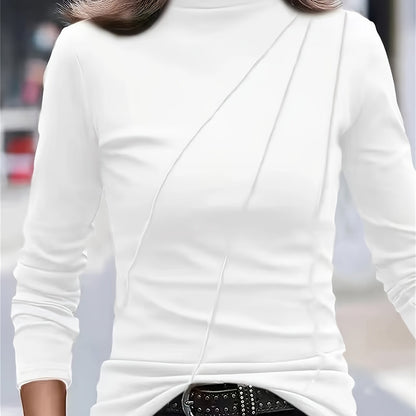 gbolsos Plus Size Mock Neck T-Shirt, Casual Solid Long Sleeve T-Shirt, Women's Plus Size Clothing