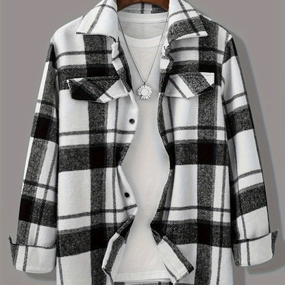 gbolsos  Fashionable And Casual Men's Plaid Cardigan Button Long Sleeve Lapel Jacket, Comfortable And Versatile, Suitable For Dates, Suitable For Autumn And Winter