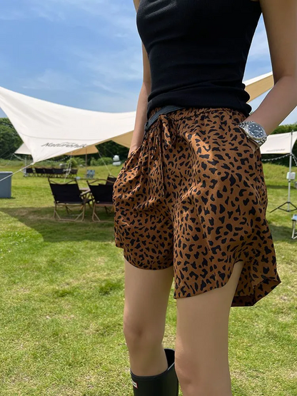 gbolsos  Leopard Print Splicing Rompers, Casual Squared Neck Sleeveless Rompers, Women's Clothing