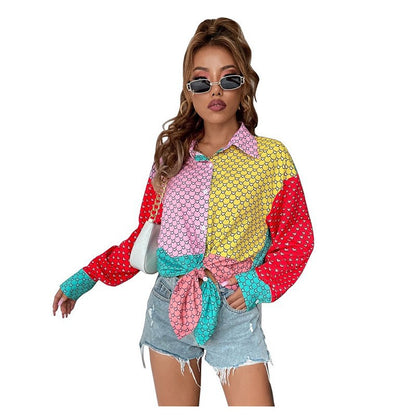 2025 shirts summer women's peach heart printing contrasting color shirts  women's design sense long-sleeved shirts wholesale