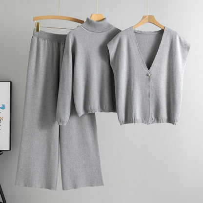 GBOLSOS 2025 style casual suit women's autumn and winter fashionable turtleneck sweater cardigan vest temperament fashionable knitted three-piece set