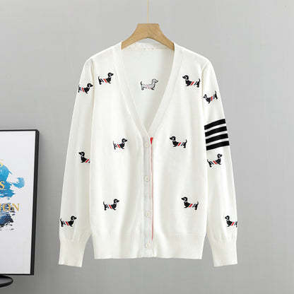 GBOLSOS Spring and autumn new knitted cardigan women's design sense niche embroidered puppy top loose college style sweater jacket