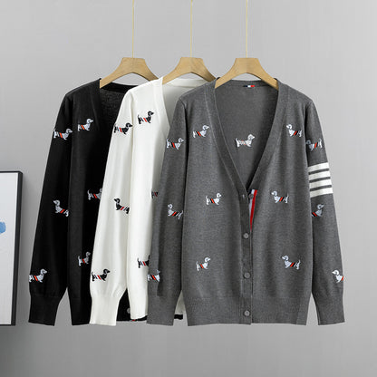 GBOLSOS Spring and autumn new knitted cardigan women's design sense niche embroidered puppy top loose college style sweater jacket