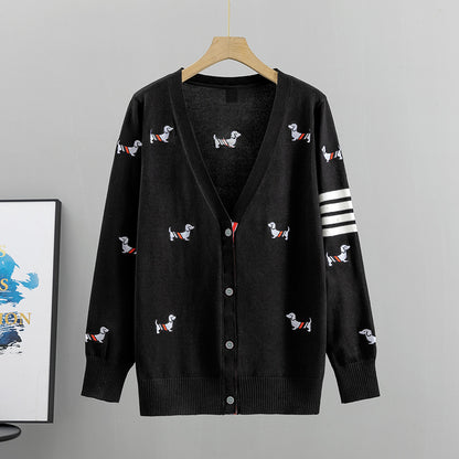 GBOLSOS Spring and autumn new knitted cardigan women's design sense niche embroidered puppy top loose college style sweater jacket