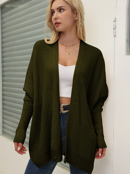gbolsos  Solid Simple Knit Cardigan, Casual Long Sleeve Open Front Sweater, Women's Clothing