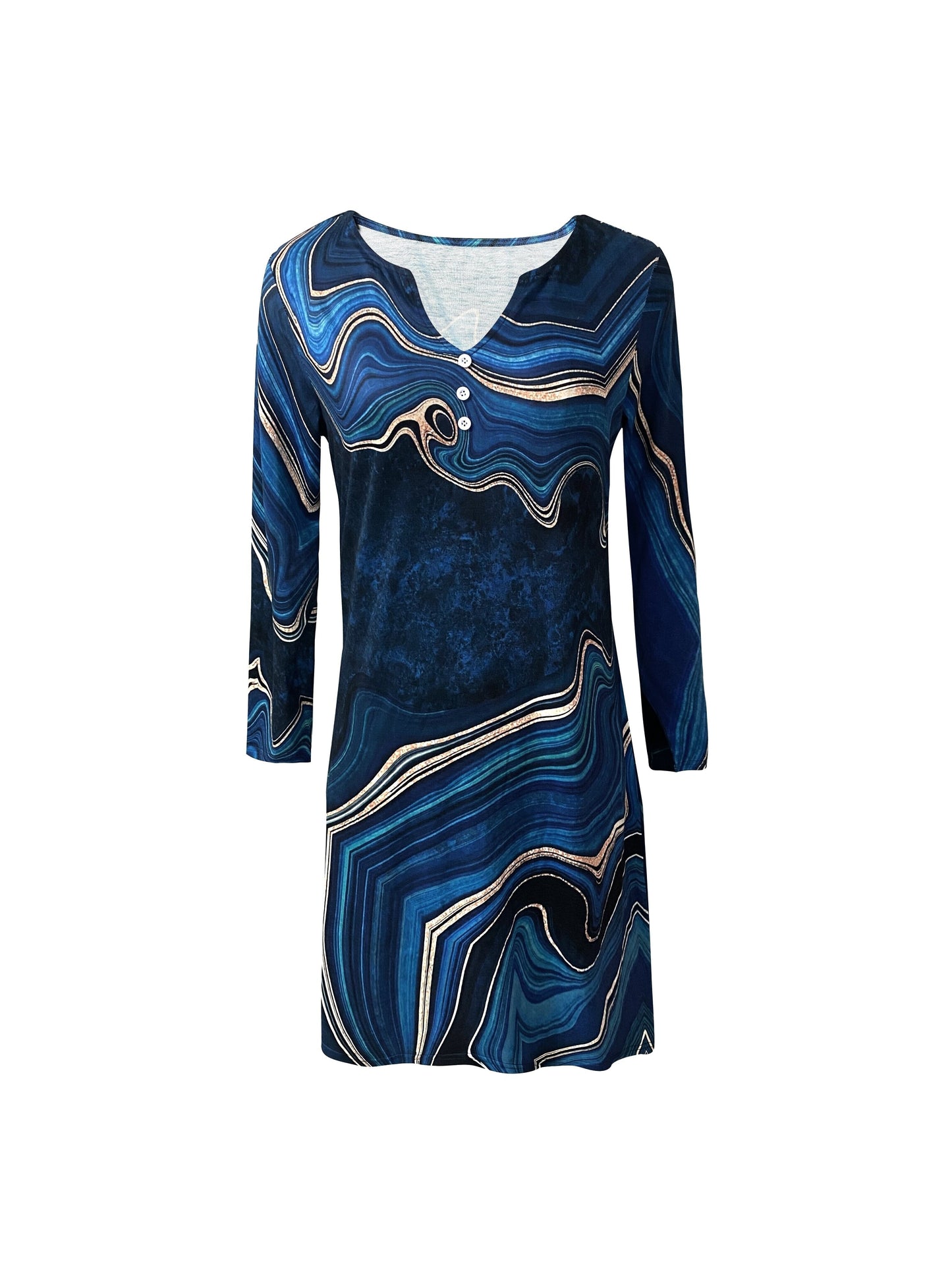gbolsos  Abstract Print Long Sleeve Dress, Casual Notch Neck Button Dress For Spring & Fall, Women's Clothing