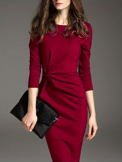 gbolsos  Twist Solid Dress, Elegant Long Sleeve Bodycon Party Dress, Women's Clothing