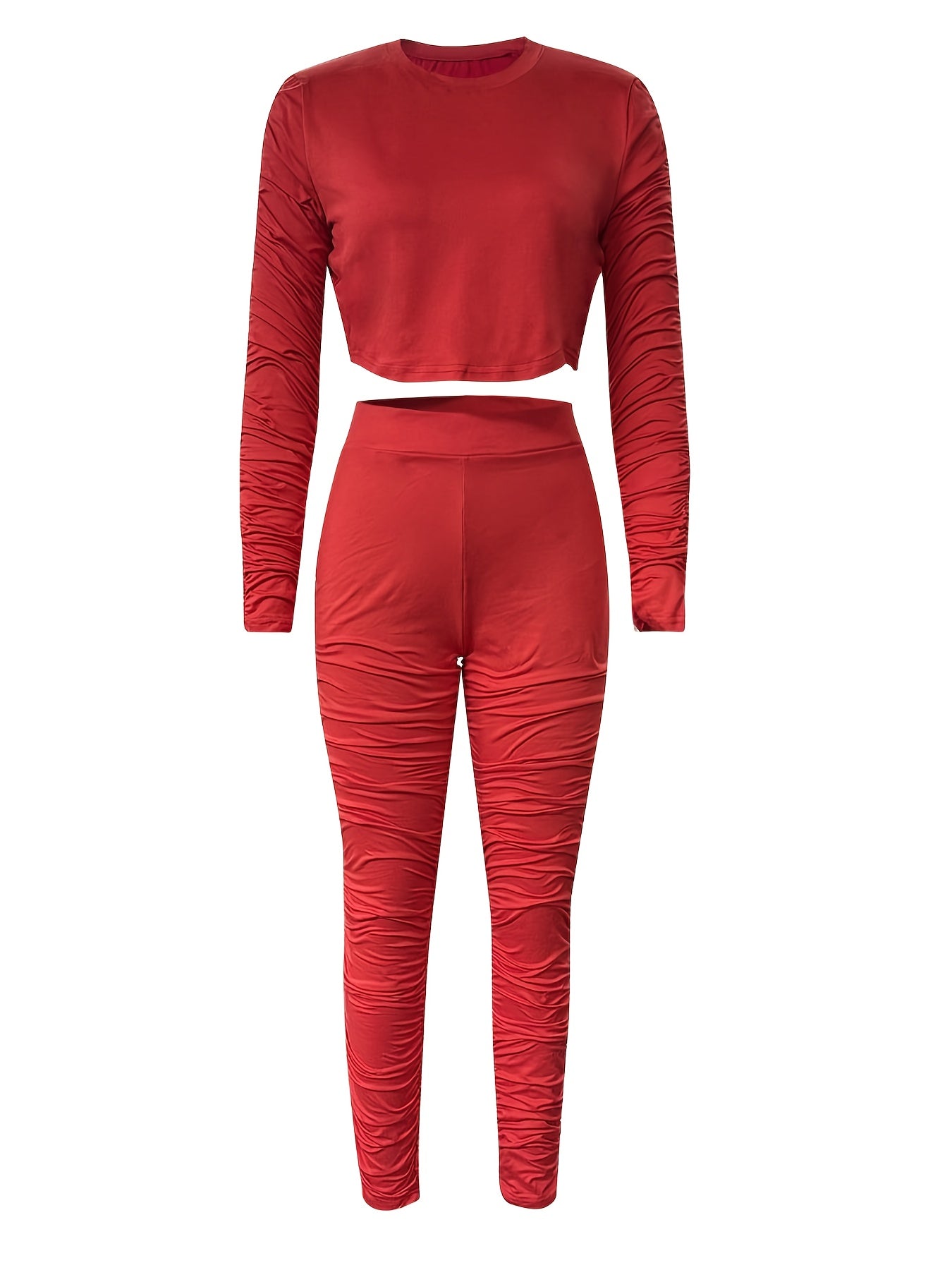 gbolsos  Casual Solid Two-piece Set, Long Sleeve Top & Pants Outfits, Women's Clothing