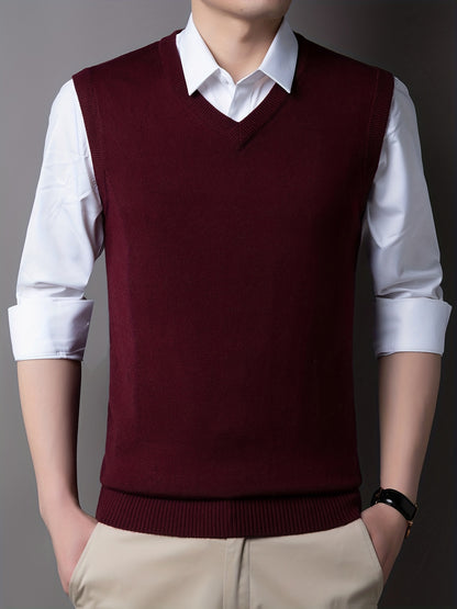 gbolsos Casual Knitted Pullover, V-neck Sleeveless Thermal Jacket, Wool Vest, Men's Tank Top  For Autumn And Winter