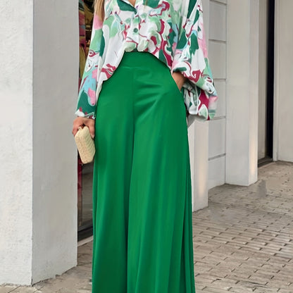 gbolsos  Batwing Sleeve Tie Dye Blouse & High Waist Solid Pantsuits