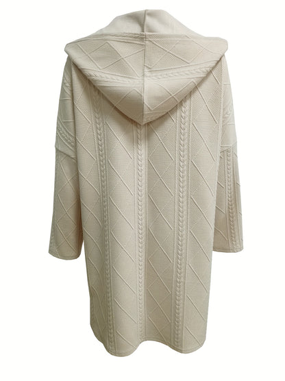 gbolsos  Textured Solid Hooded Jacket, Casual Open Front Drop Shoulder Outerwear, Women's Clothing