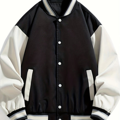 gbolsos  Men's Autumn Winter Baseball Jacket Contrast Color Raglan Band Collar Jacket For Males, Men's Clothing, Plus Size