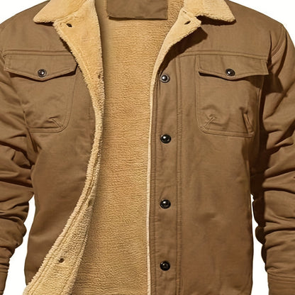 gbolsos  Men's Warm Fleece Cargo Jacket For Fall Winter, Casual Warm Thick Coat For Outdoor Activities