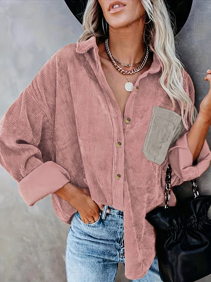 gbolsos  Button Front Solid Shirt, Vintage Long Sleeve Collar Shirt, Women's Clothing