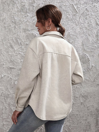 gbolsos  Solid Simple Shacket Jacket, Casual Button Front Long Sleeve Outerwear, Women's Clothing