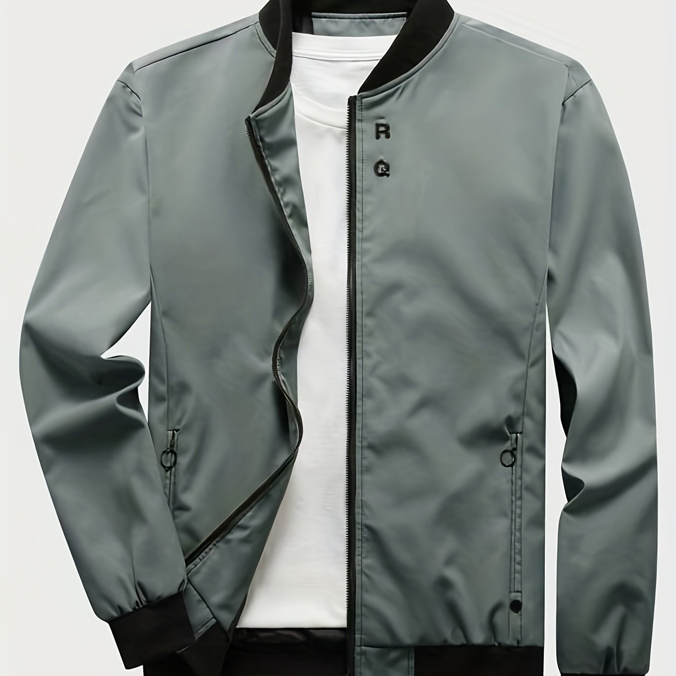 gbolsos  Classic Design Jacket, Men's Casual Zipper Pockets Crew Neck Zip Up Jacket For Spring Fall